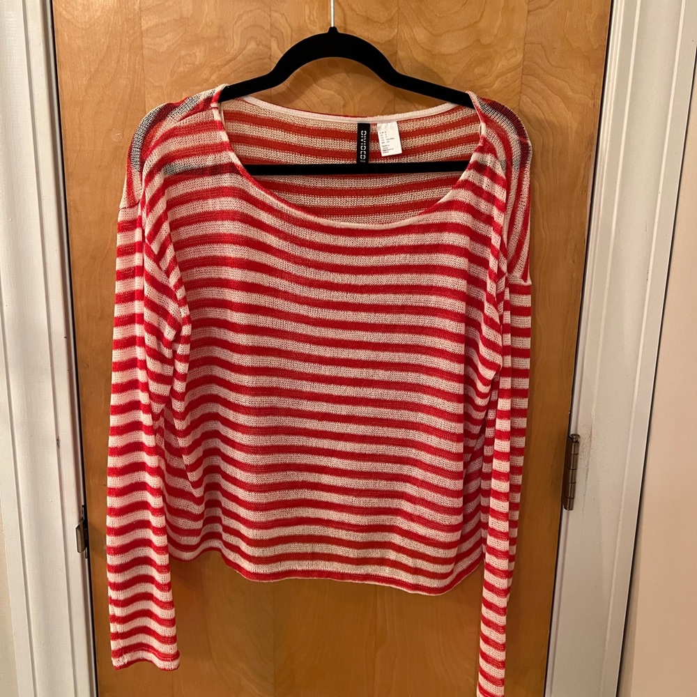 Sheer red and white striped sweater - H@M small